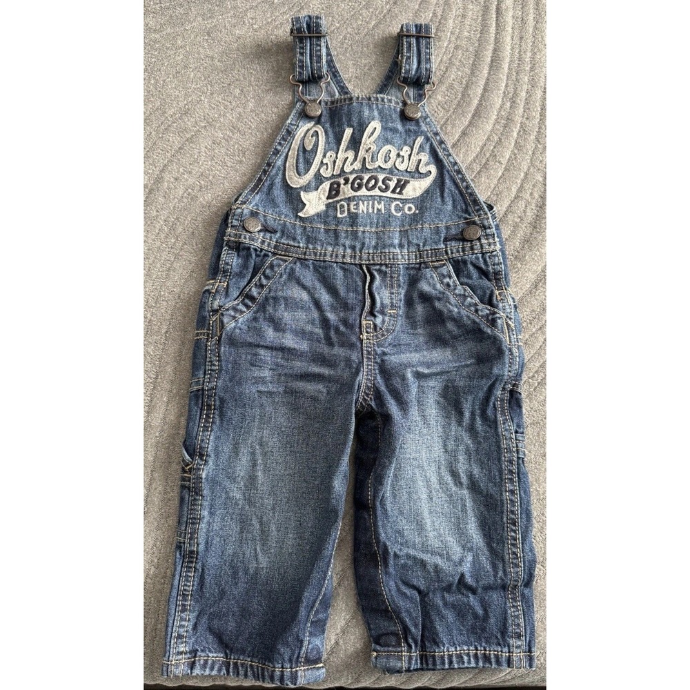 Osh Kosh B'gosh Overalls Baby 9‎ Months Blue Denim Vestbak Bib Retro Spellout
